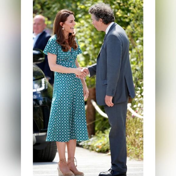 Boden Cassia Teal Speckle V-Neck Short Sleeve Jersey Knit Fit & Flare Wrap Dress - Picture 11 of 15